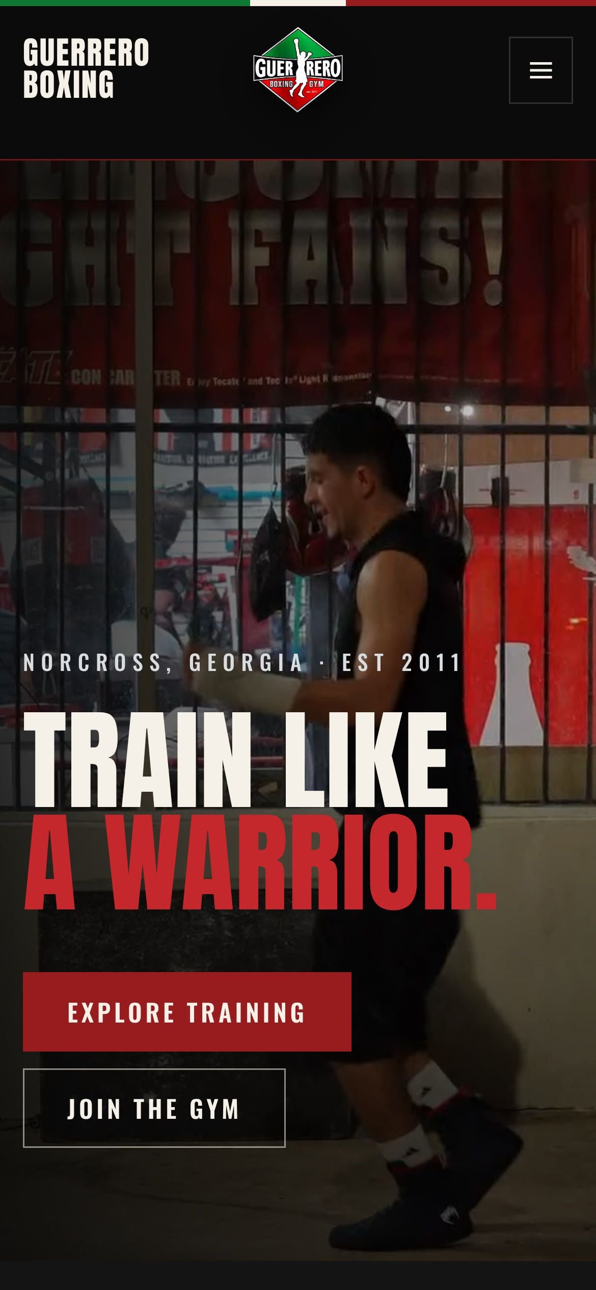 Guerrero Boxing Gym homepage on a phone.